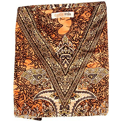 Indian Long Printed Kaftan with Dori at Waist - Color Peach