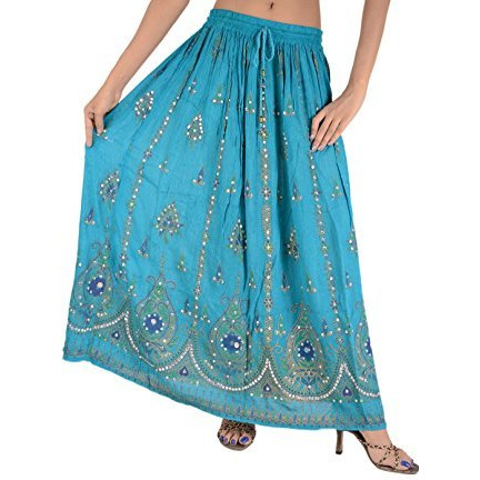 Sequin Long Maxi Elastic Skirt Blue One Size