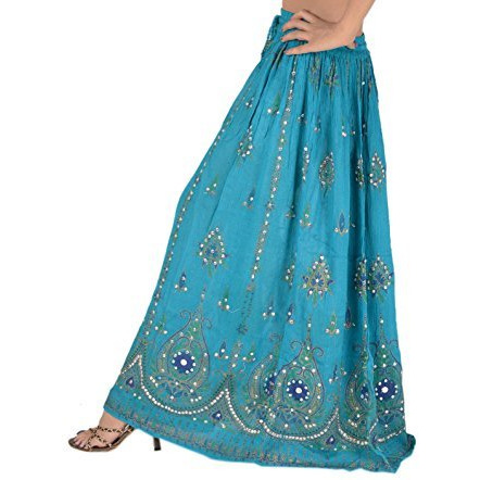 Sequin Long Maxi Elastic Skirt Blue One Size
