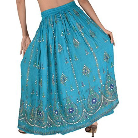 Sequin Long Maxi Elastic Skirt Blue One Size