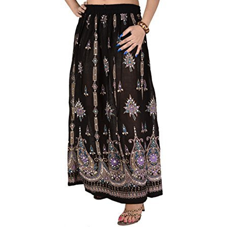 Sequin Long Maxi Elastic Skirt Black & Purple One Size