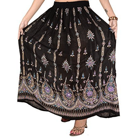Sequin Long Maxi Elastic Skirt Black & Purple One Size