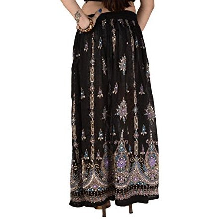 Sequin Long Maxi Elastic Skirt Black & Purple One Size