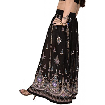 Sequin Long Maxi Elastic Skirt Black & Purple One Size