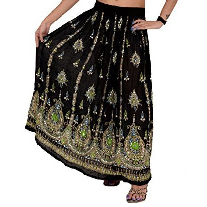 Sequin Long Maxi Elastic Skirt Black  One Size