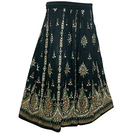 Womens Rayon Skirt Designer Spring Summer India Clothing (Black)