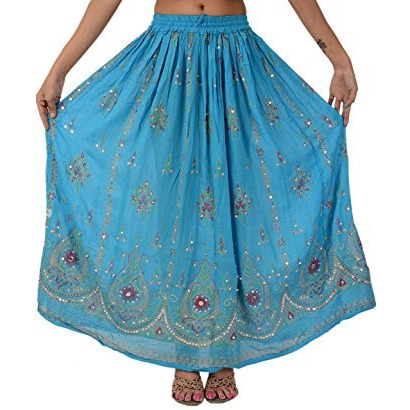 Sequin Long Maxi Elastic Skirt Blue One Size