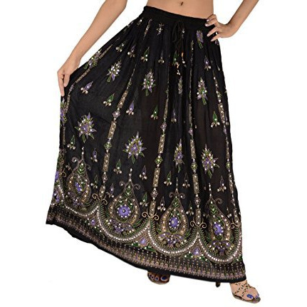 Sequin Long Maxi Elastic Skirt Black One Size