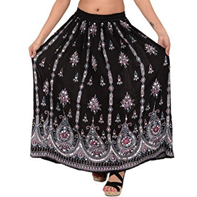 Sequin Long Maxi Elastic Skirt Black One Size