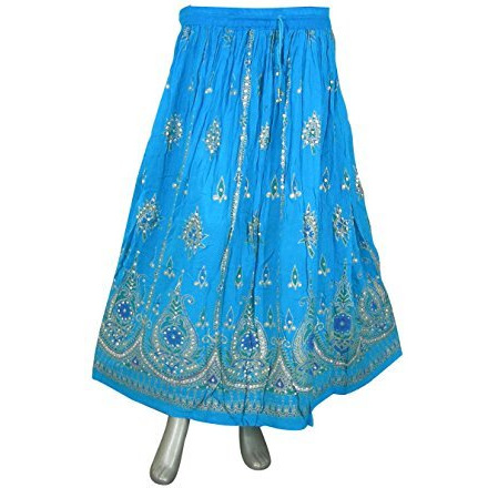 Womens Rayon Skirt Designer Spring Summer India Clothing (Turquoise)