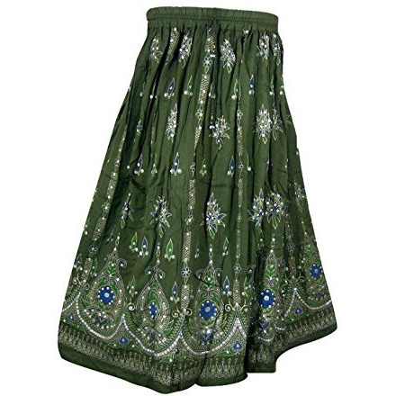 Womens Rayon Skirt Designer Spring Summer India Clothing (Green)