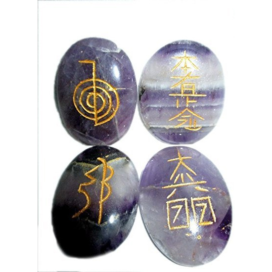 Lot of 4 Amethyst Gemstone Tumble Rune Stones Set Reiki Crystal healing