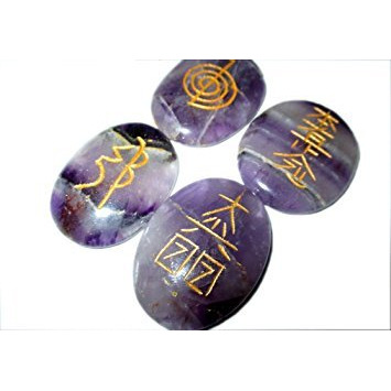 Lot of 4 Amethyst Gemstone Tumble Rune Stones Set Reiki Crystal healing