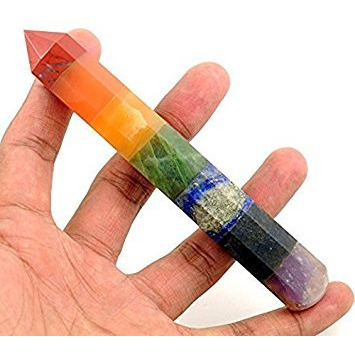 Wand Chakra -7 Stone 8 Faceted Crystal Healing Wand,red Jasper,peach Aventurine,golden Quartz,green Aventurine,lapis lazuli,sodalite,amethyst