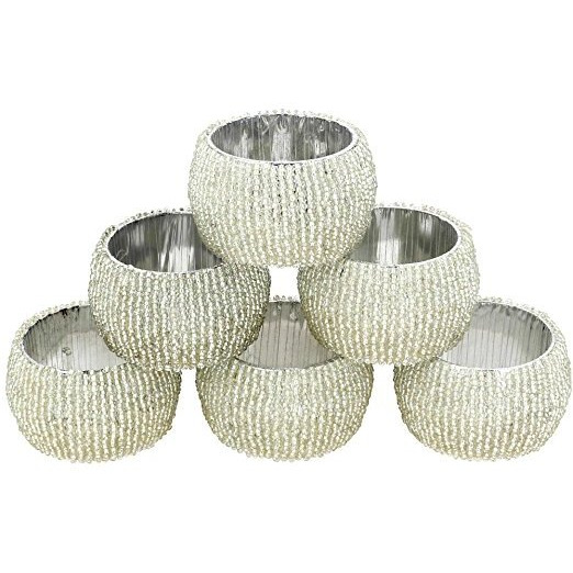 Handmade Indian Silver Beaded Napkin Rings - Set of 6 Rings