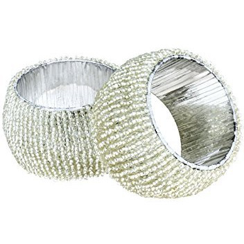 Handmade Indian Silver Beaded Napkin Rings - Set of 6 Rings