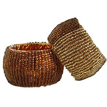 Handmade Indian Gold & Brown Beaded Napkin Rings - Set of 6 Rings