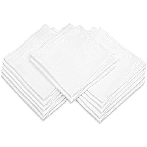 Men's Cotton Handkerchiefs Solid White Square 16 x 16   - 12 Pack
