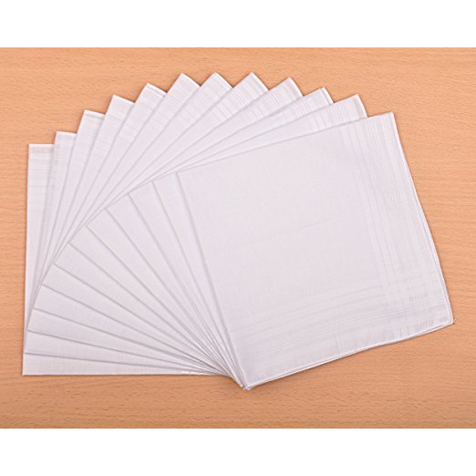 Men's Cotton Handkerchiefs Solid White Square 16 x 16   - 12 Pack