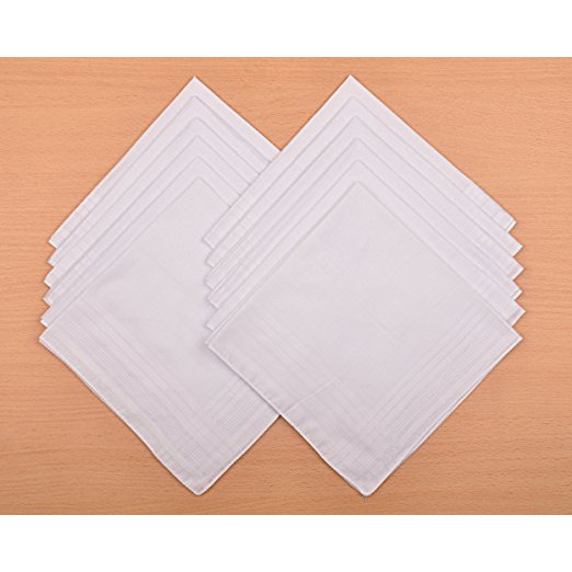 Men's Cotton Handkerchiefs Solid White Square 16 x 16   - 12 Pack