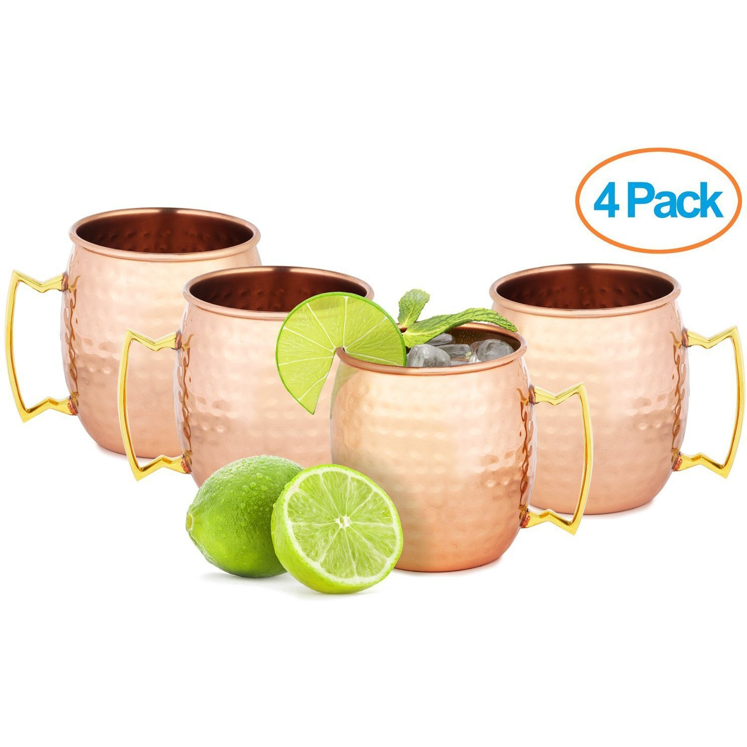Winmaarc Handmade 100% Pure Copper Moscow Mule Mugs Set of 4 Cups 18 OZ