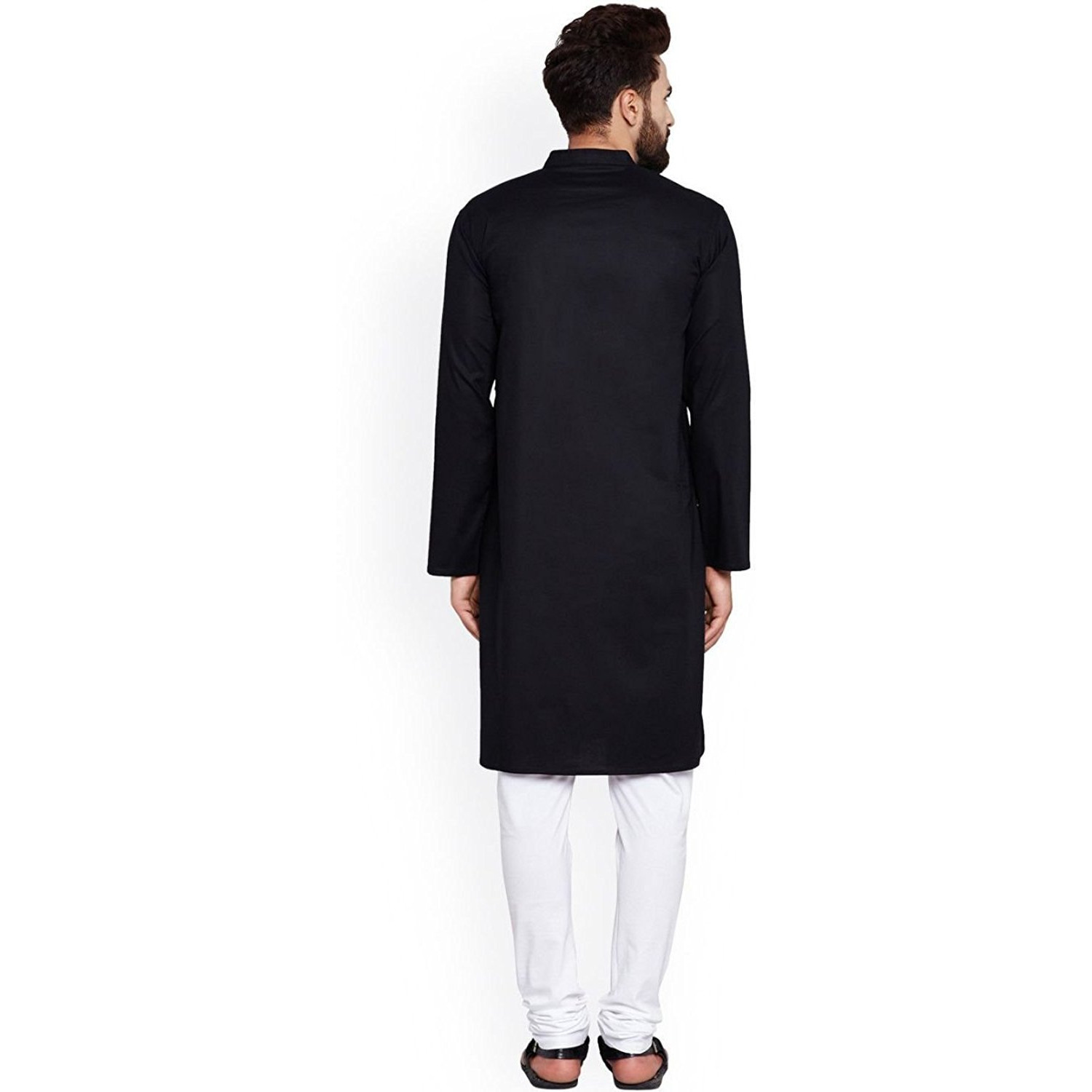 Black & White Cotton Kurta Pajama For Men Yoga Indian Clothing - Chest 42