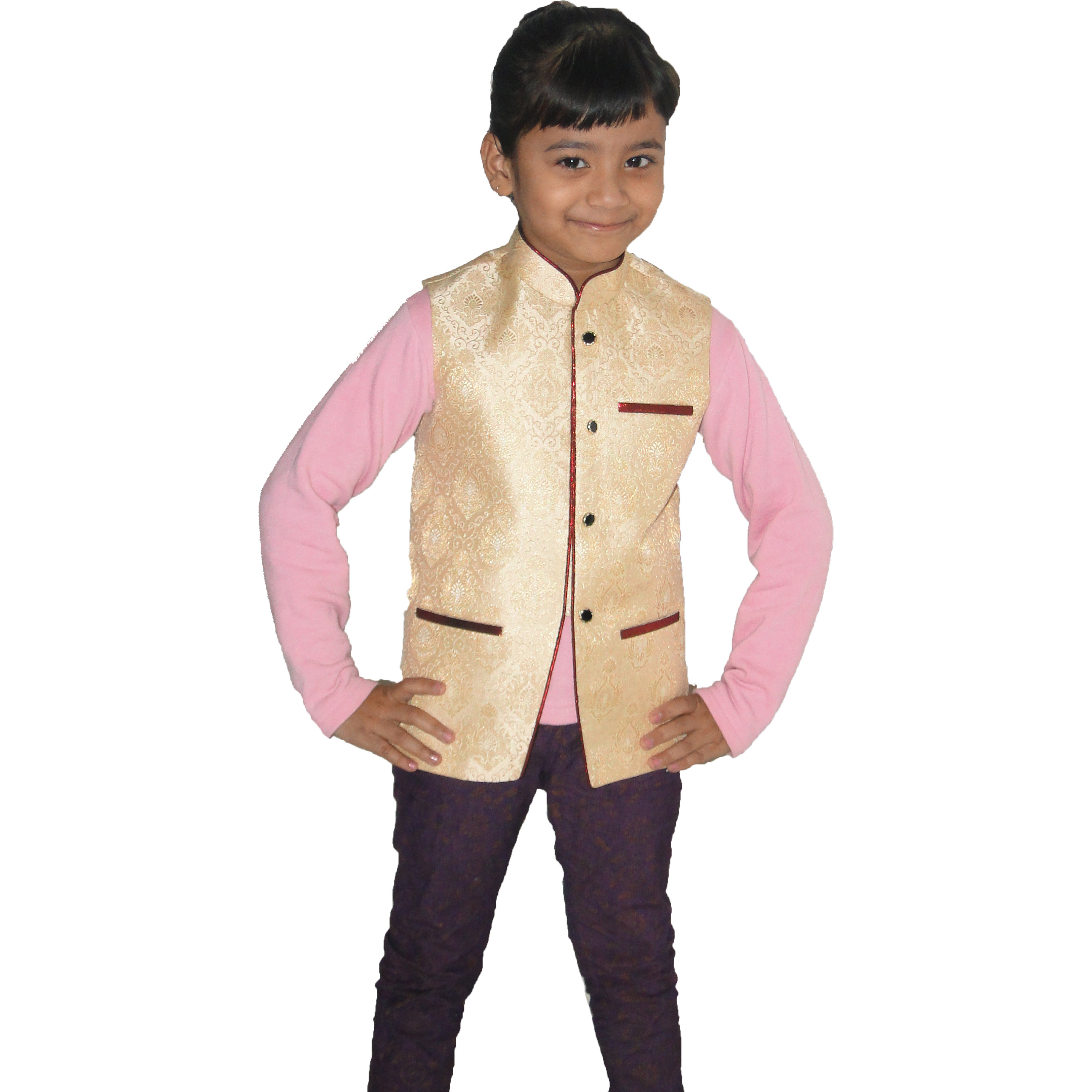 Golden Silk Brocade Material Ethnic Wear Waistcoat Party Wear Clothing