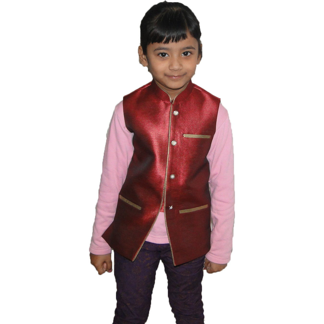 Red Silk Brocade Material Ethnic Wear Waistcoat Party Wear Clothing