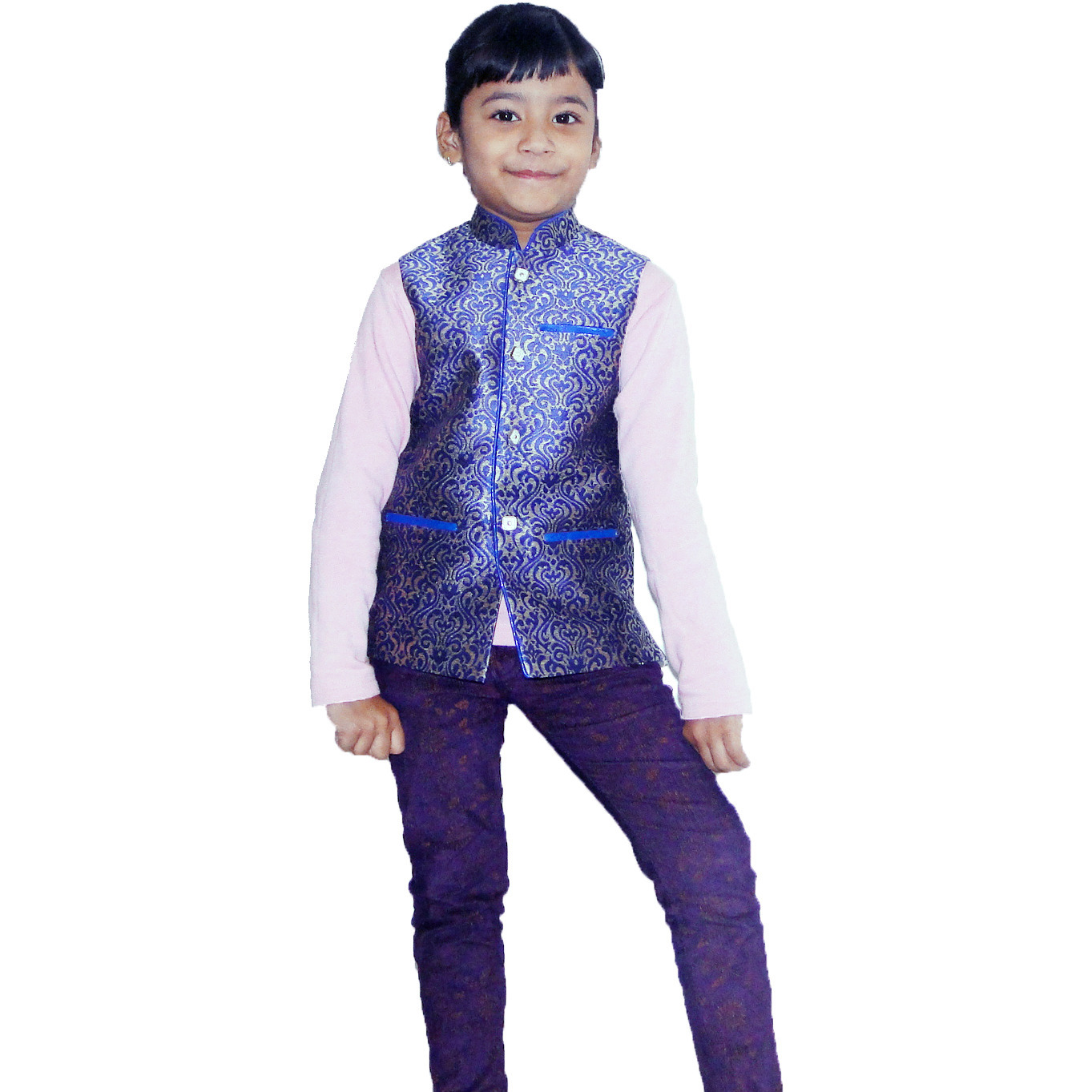 Blue Silk Brocade Material Ethnic Wear Waistcoat Party Wear Clothing