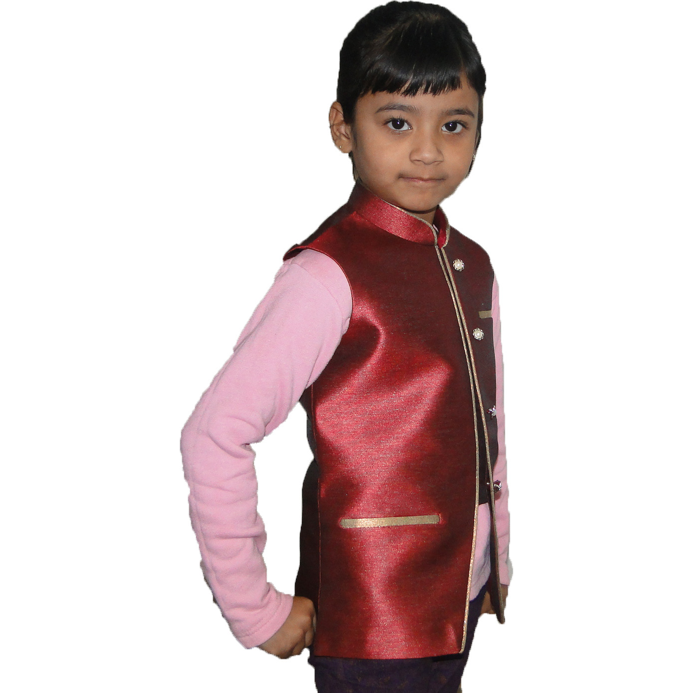 Gold Silk Brocade Material Ethnic Wear Waistcoat Party Wear Clothing