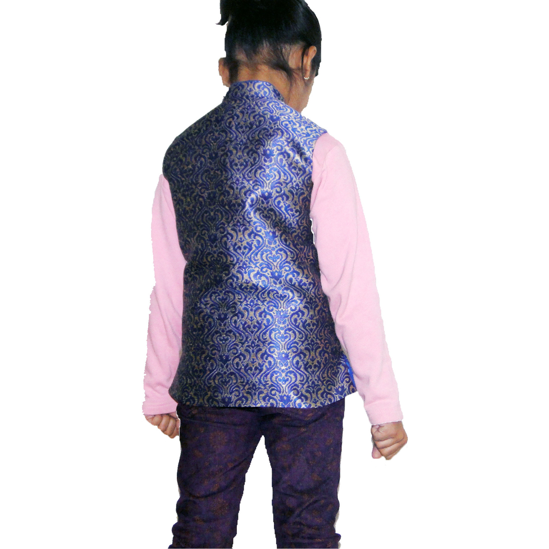Beige and Blue Silk Brocade Material Ethnic Wear Waistcoat Party Wear Clothing