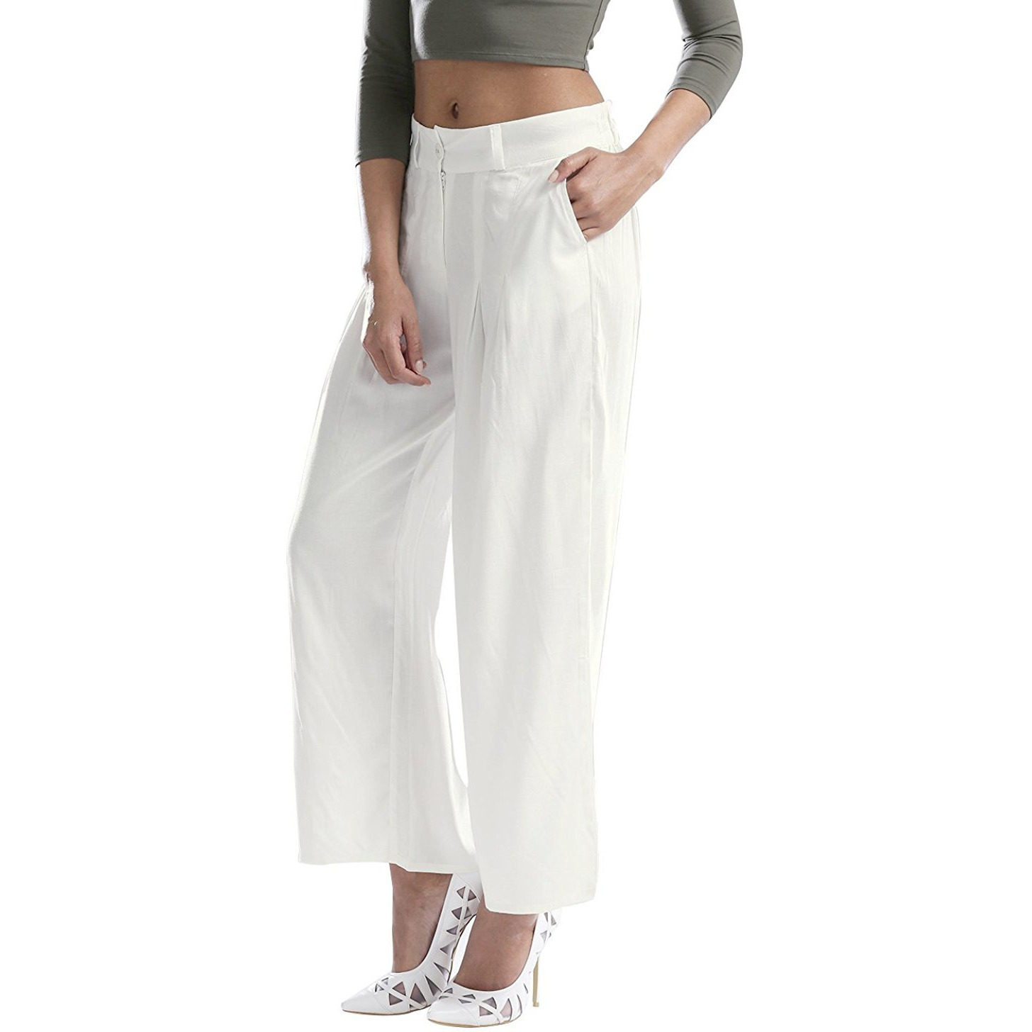 Women's High Waist Solid Color Casual Cotton Linen Loose Wide Leg Palazzo Pants