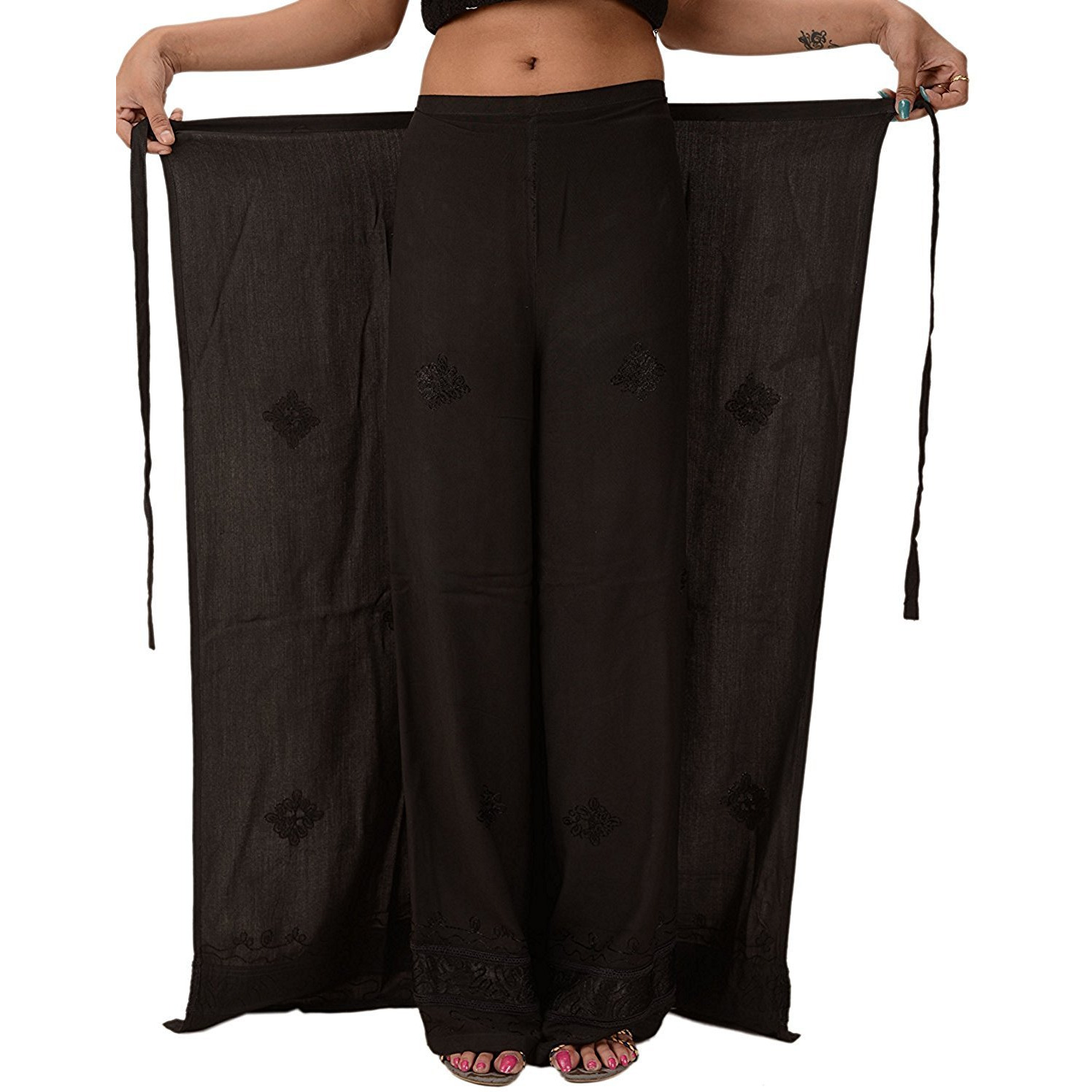 Womens Split Wide Leg Long Embroidered Rayon Wrap Palazzo Pant