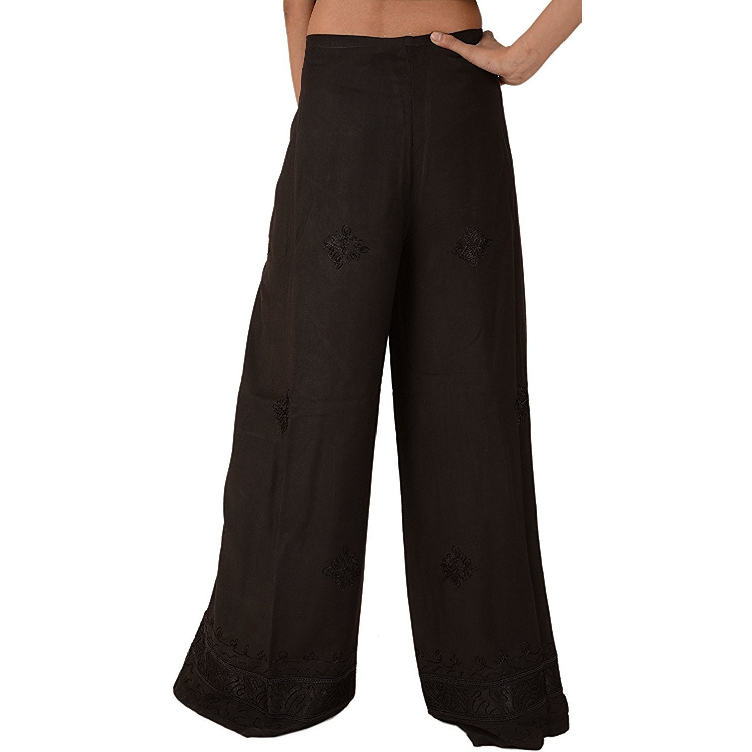 Womens Split Wide Leg Long Embroidered Rayon Wrap Palazzo Pant