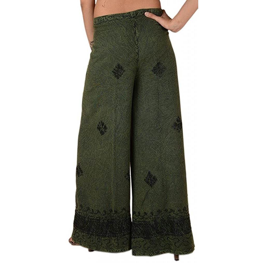Womens Split Wide Leg Long Embroidered Rayon Wrap Palazzo Pant