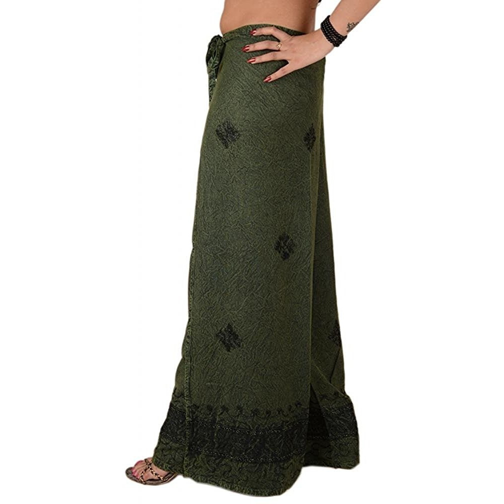 Womens Split Wide Leg Long Embroidered Rayon Wrap Palazzo Pant