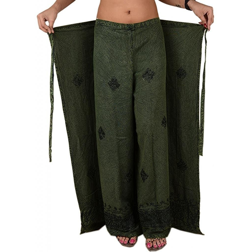 Womens Split Wide Leg Long Embroidered Rayon Wrap Palazzo Pant