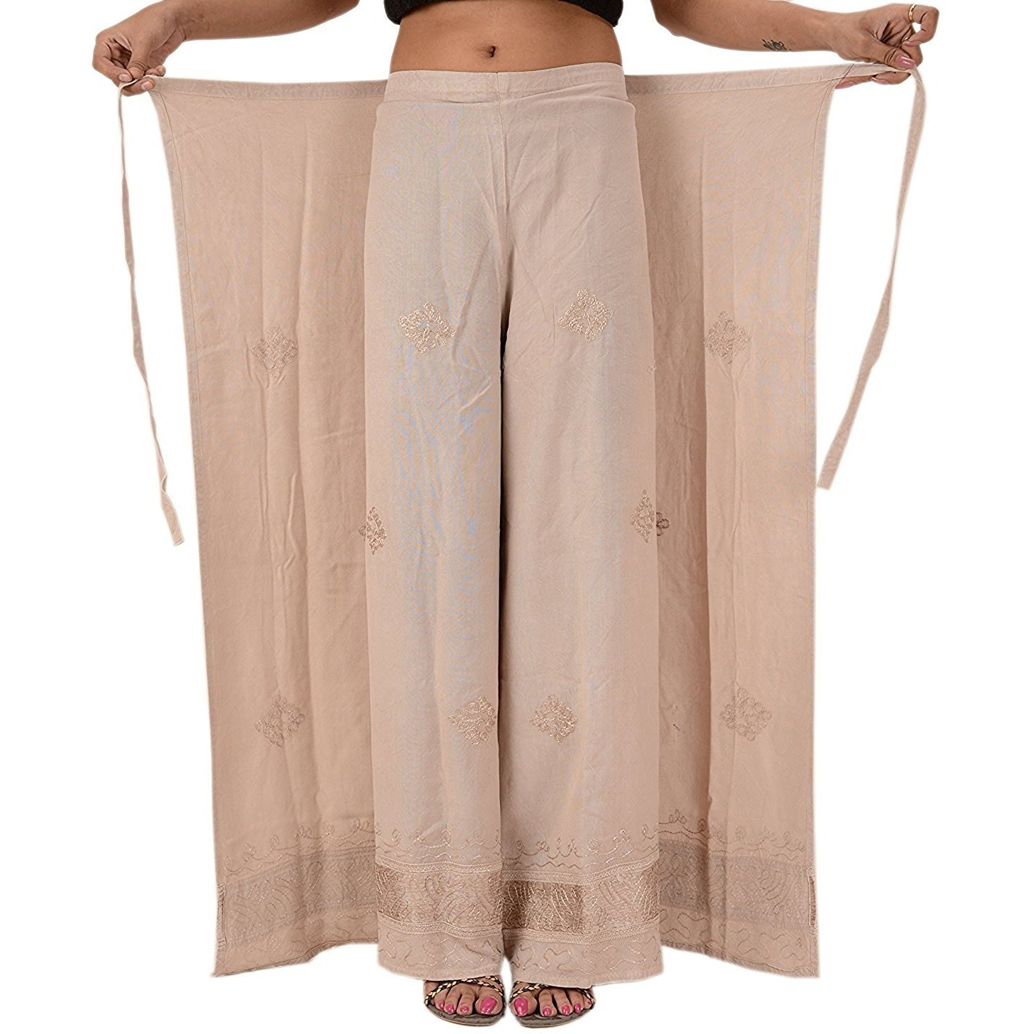 Womens Split Wide Leg Long Embroidered Rayon Wrap Palazzo Pant