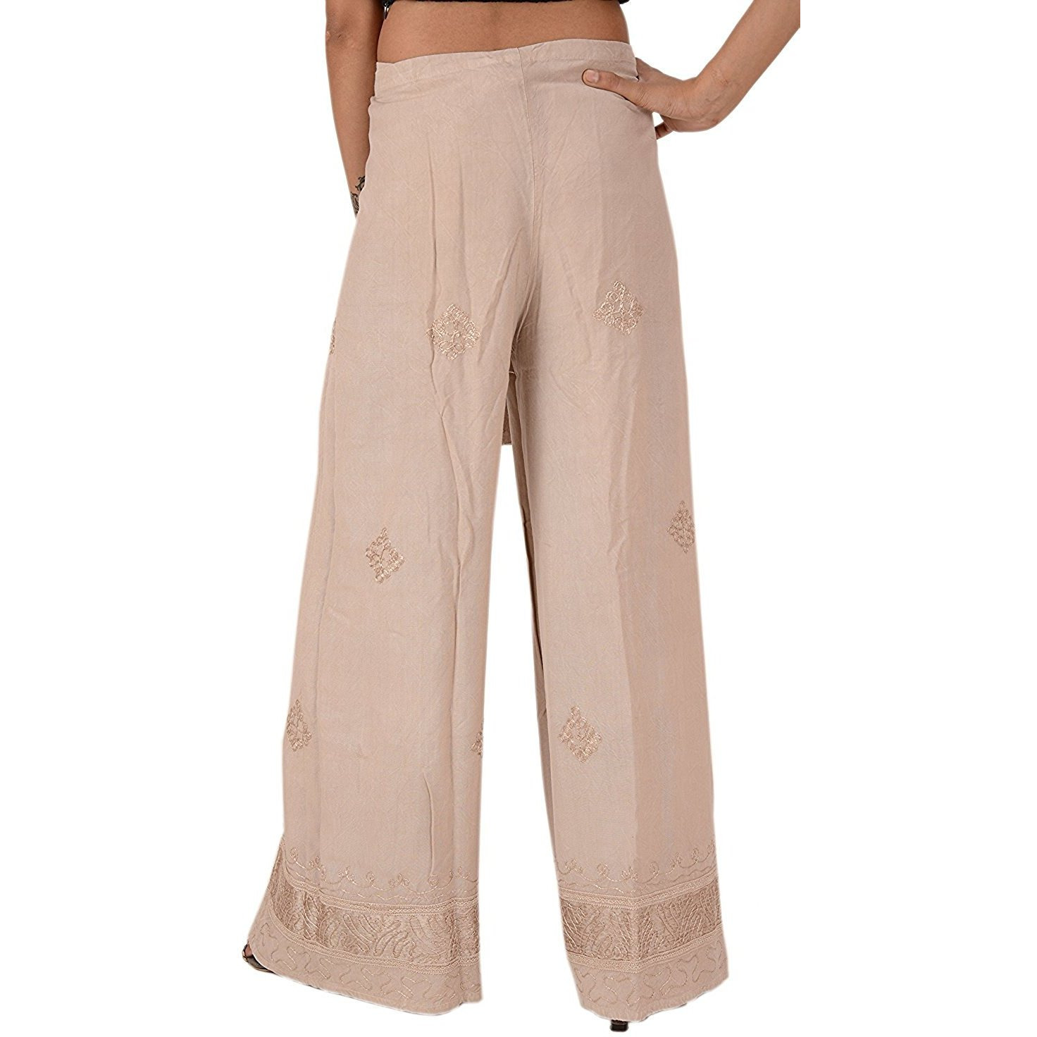 Womens Split Wide Leg Long Embroidered Rayon Wrap Palazzo Pant