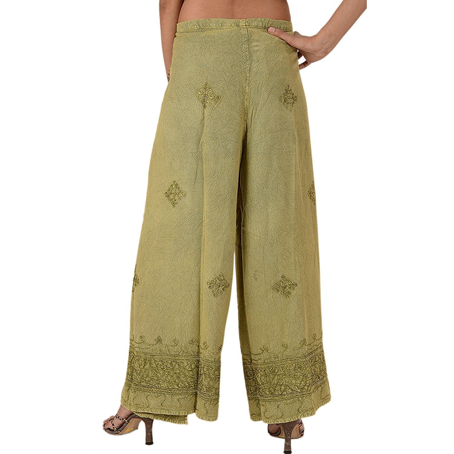 Womens Split Wide Leg Long Embroidered Rayon Wrap Palazzo Pant