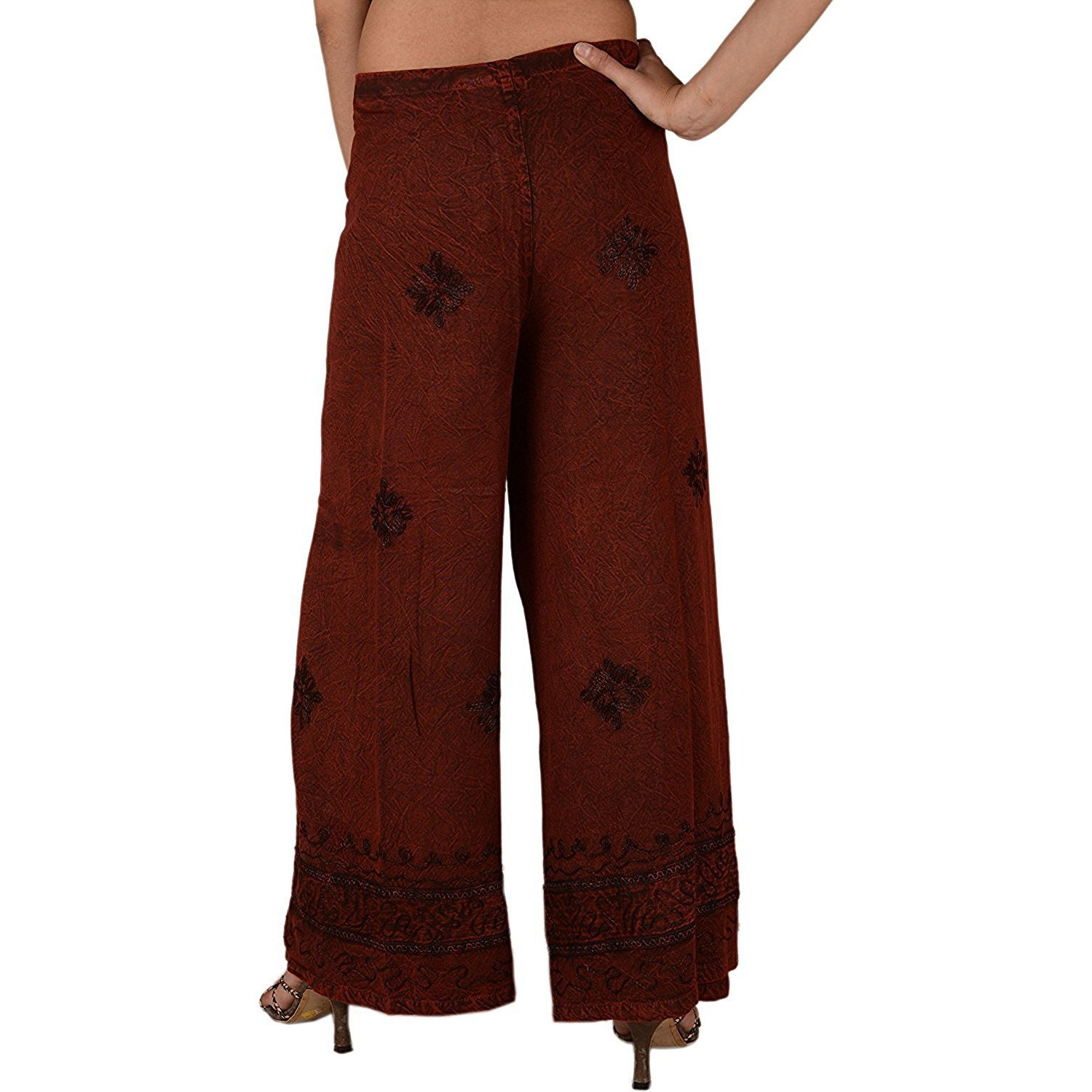 Womens Split Wide Leg Long Embroidered Rayon Wrap Palazzo Pant