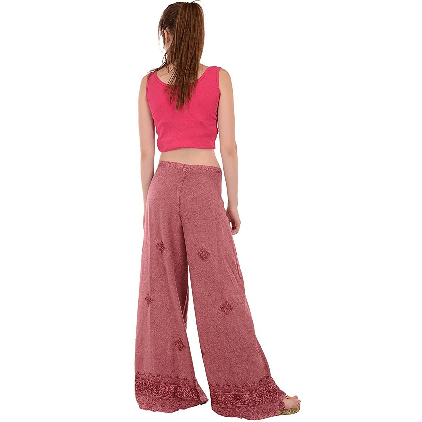 Womens Split Wide Leg Long Embroidered Rayon Wrap Palazzo Pant