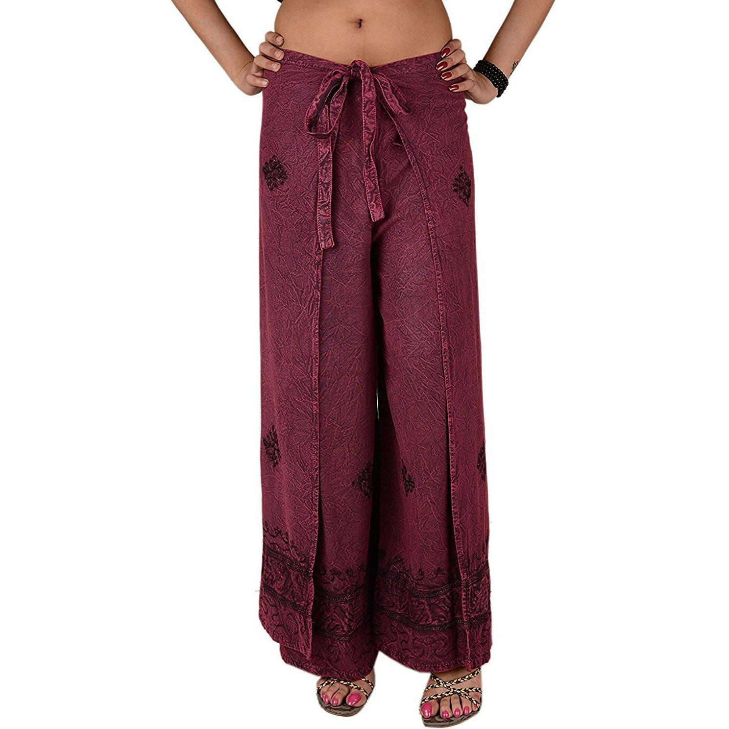 Buy Online Womens Split Wide Leg Long Embroidered Rayon Wrap Palazzo Pant -  Zifiti.com 522711