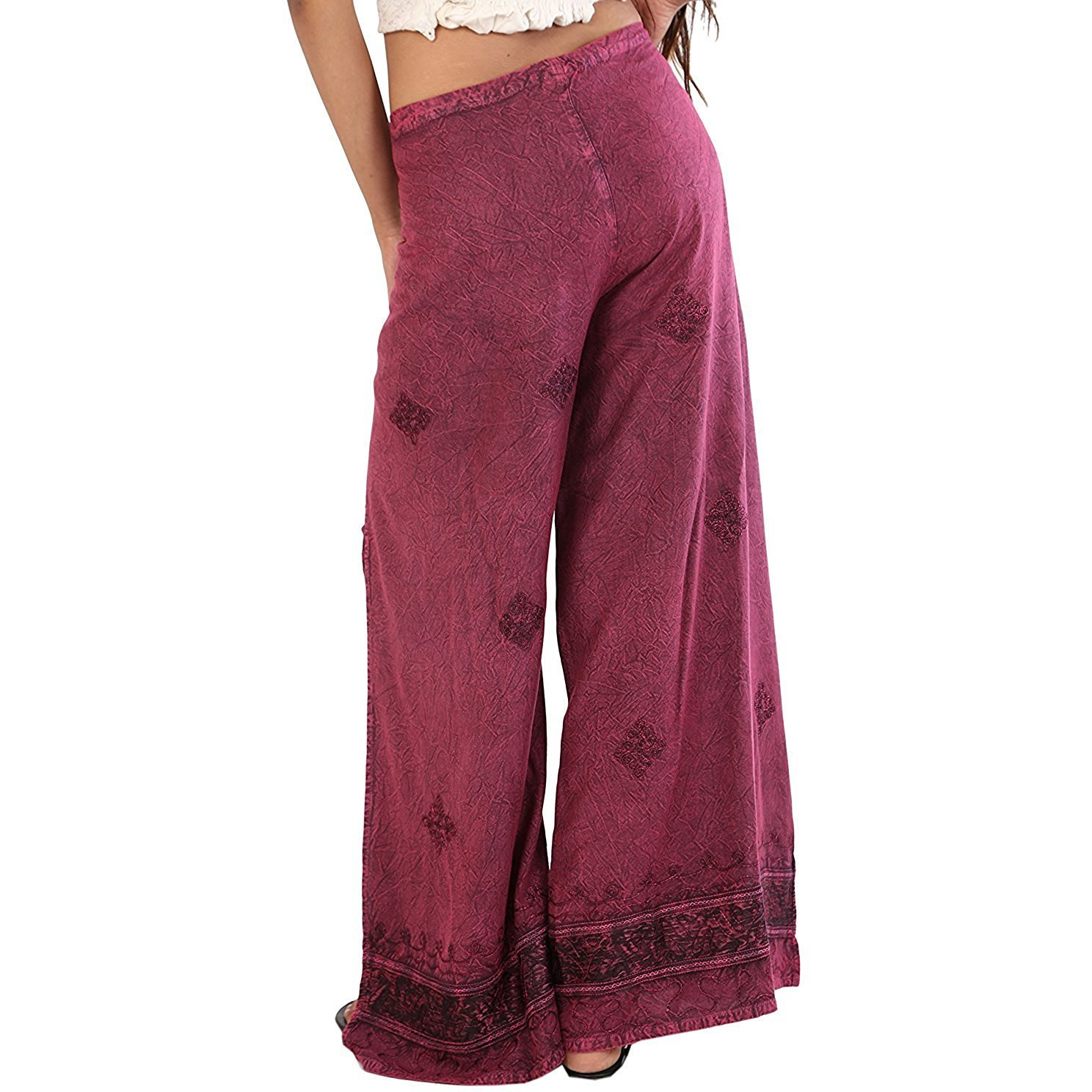 Womens Split Wide Leg Long Embroidered Rayon Wrap Palazzo Pant