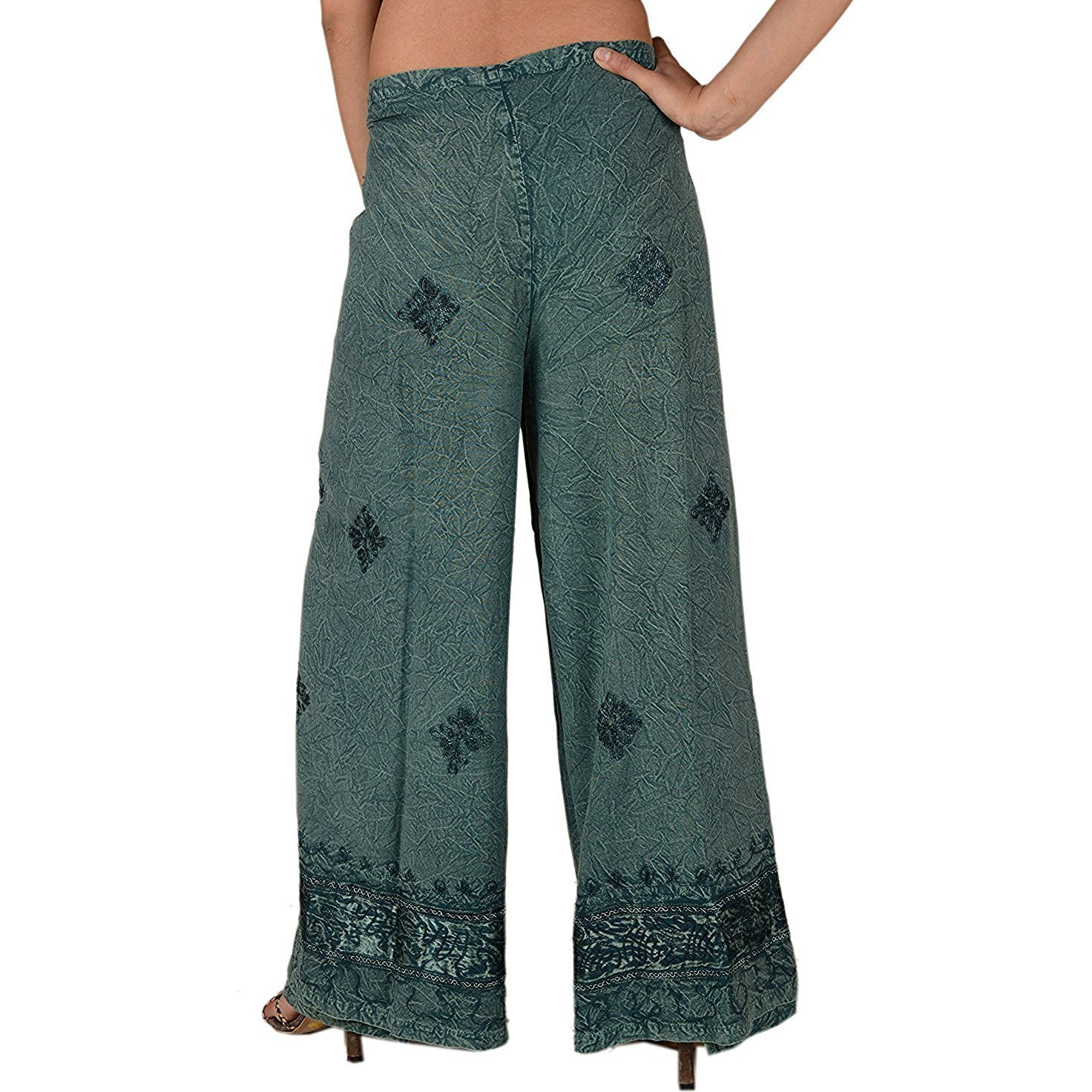 Womens Split Wide Leg Long Embroidered Rayon Wrap Palazzo Pant