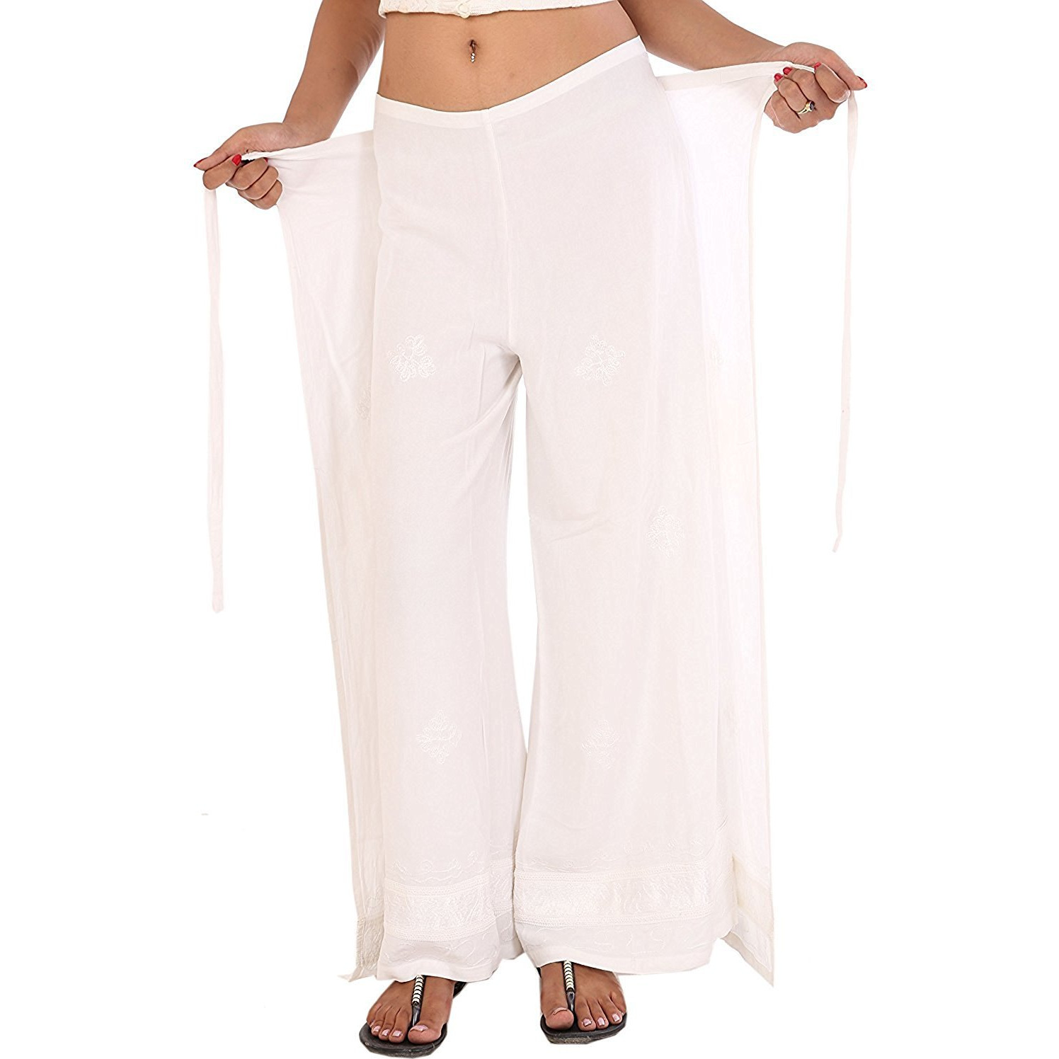 Womens Split Wide Leg Long Embroidered Rayon Wrap Palazzo Pant