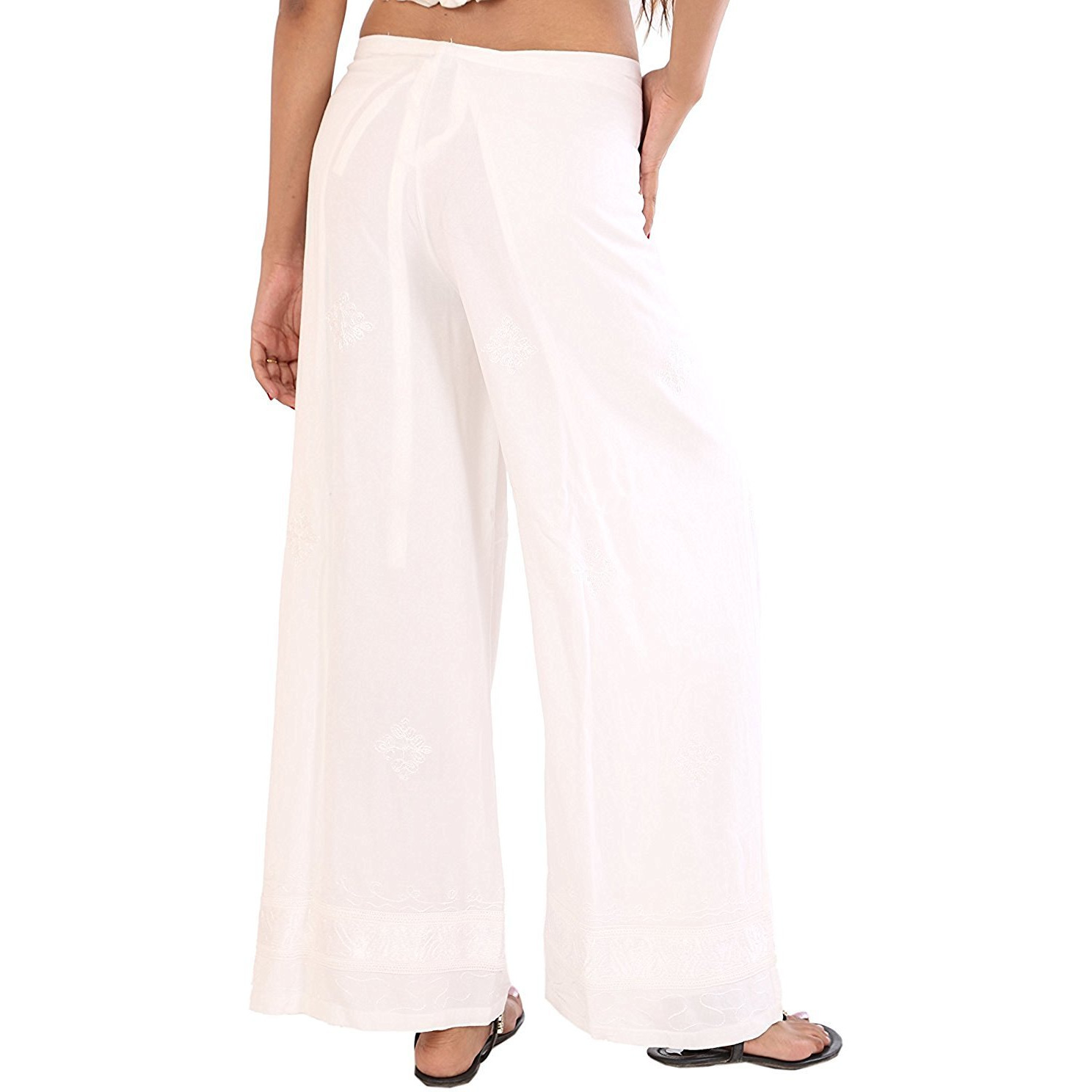Womens Split Wide Leg Long Embroidered Rayon Wrap Palazzo Pant