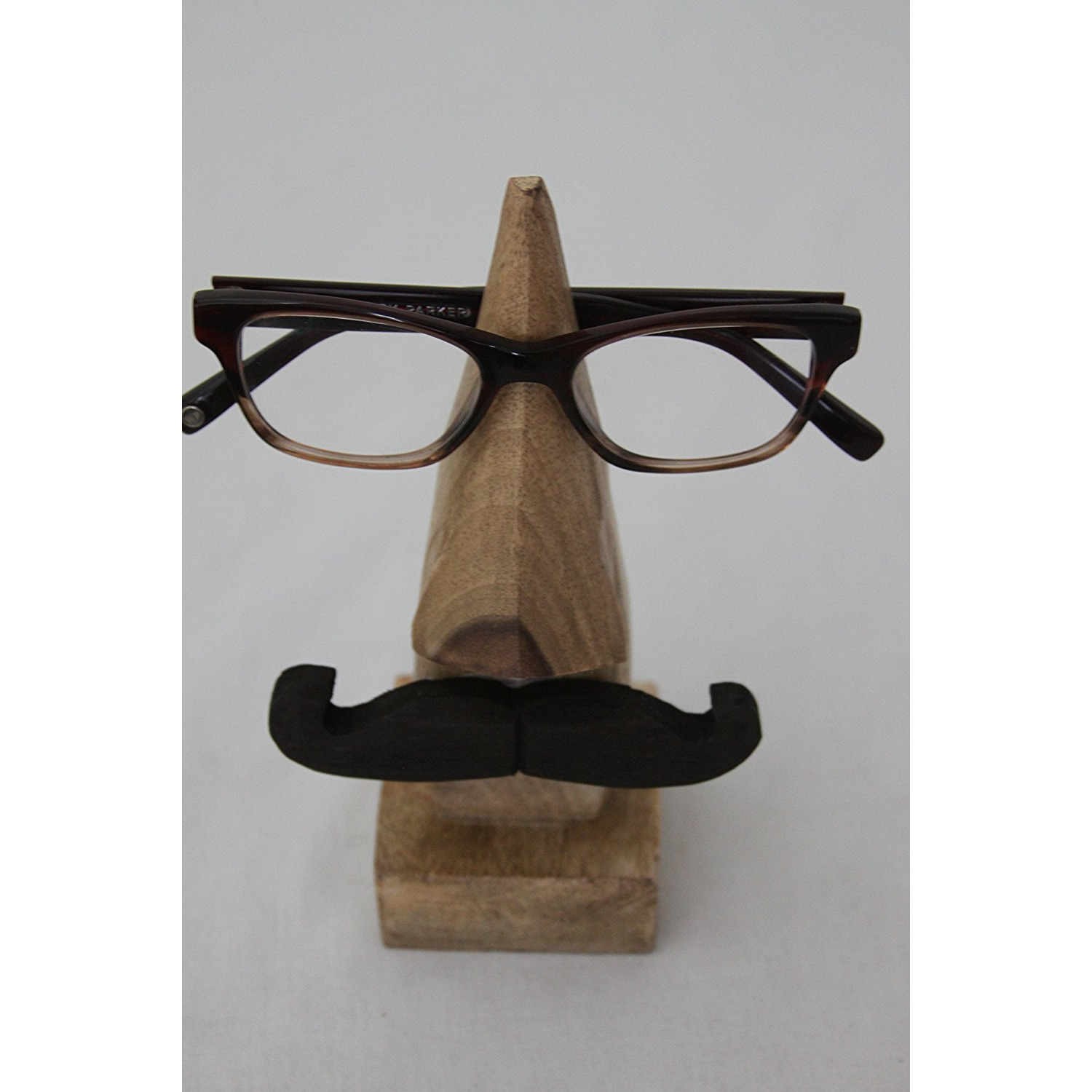 Hand Carved Wooden Eyeglass Spectacle Holder with an Amusing Mustache Home Decorative Christmas Gifts