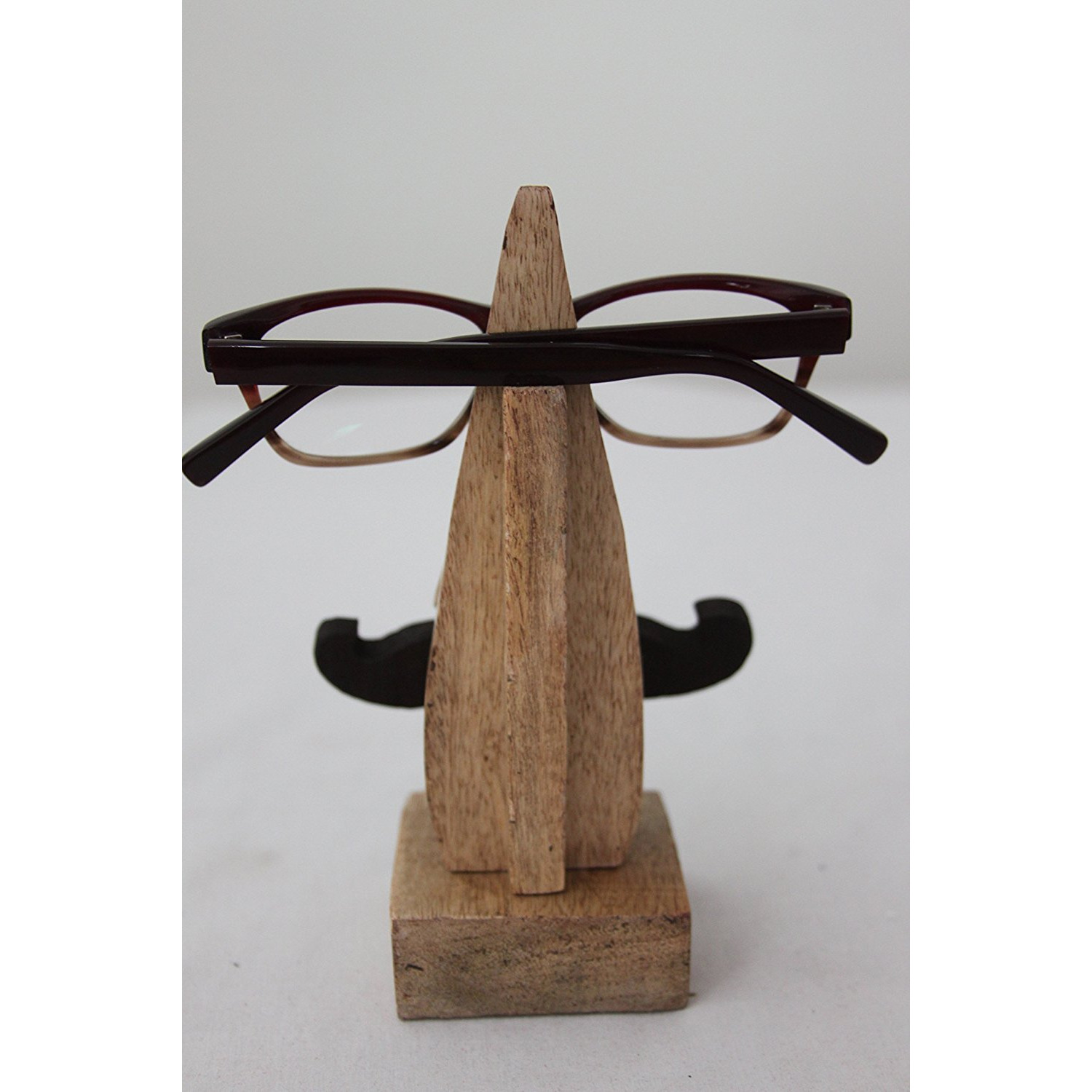 Hand Carved Wooden Eyeglass Spectacle Holder with an Amusing Mustache Home Decorative Christmas Gifts