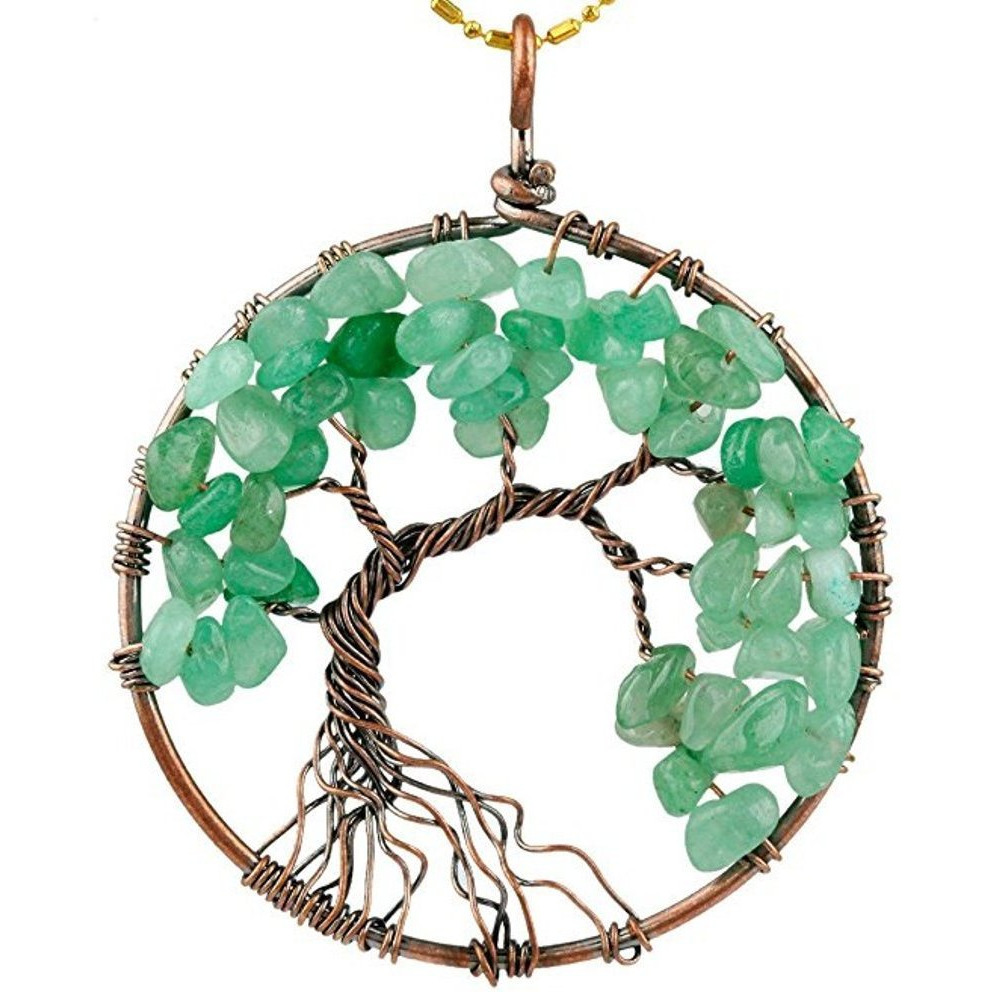 Tumbled Gemstone Tree of Life Pendant (Green Aventurine Stone)